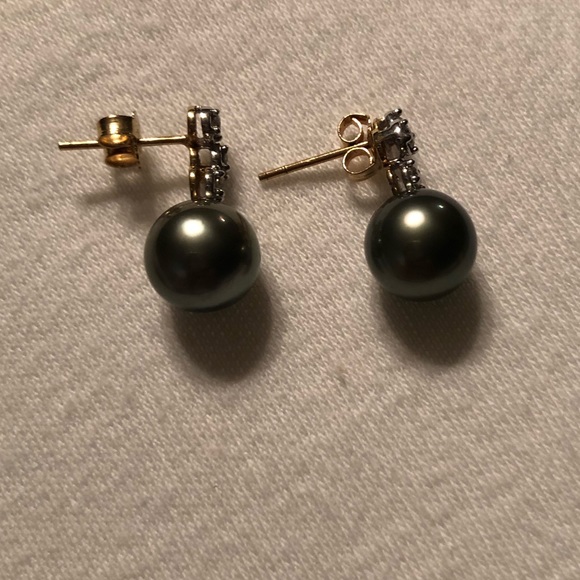 Pearl Earrings 14k gold and diamonds - Picture 3 of 8